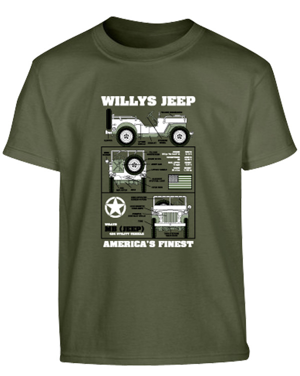 Kids Willys Jeep T-shirt - Olive Green